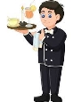 Funny waiter in black uniform with cartoon Vector Image